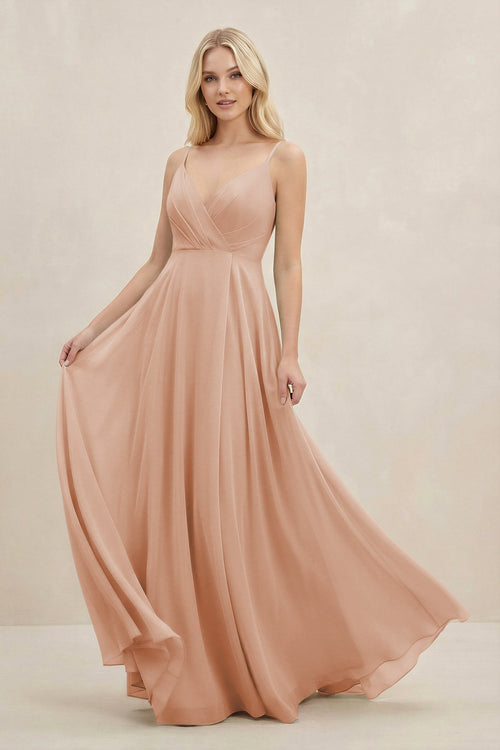 A-Line Spaghetti Strap Chiffon Bridesmaid Dress in Champagne Rose - KissProm BRIDESMAID DRESSES