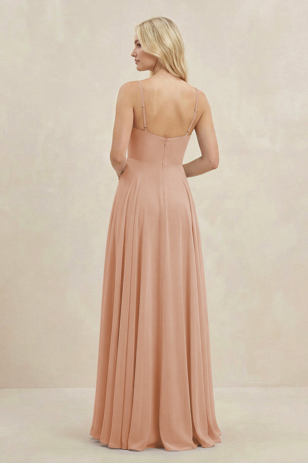 A-Line Spaghetti Strap Chiffon Bridesmaid Dress in Champagne Rose - KissProm BRIDESMAID DRESSES