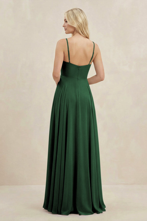A-Line Spaghetti Strap Chiffon Bridesmaid Dress in Dark Green - KissProm BRIDESMAID DRESSES