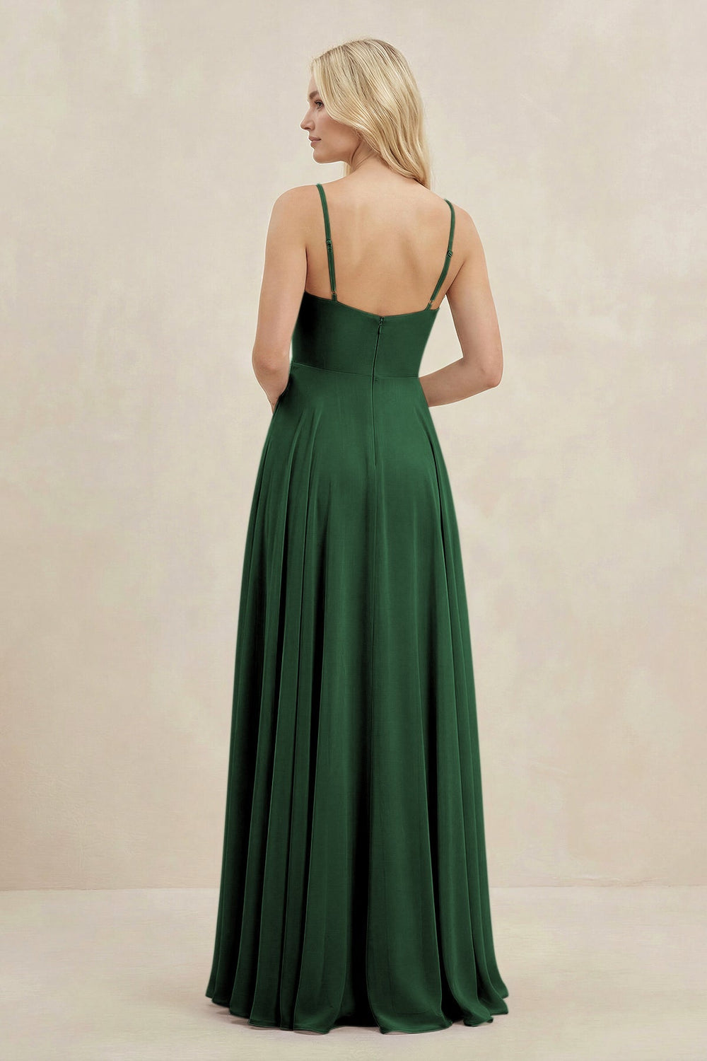 A-Line Spaghetti Strap Chiffon Bridesmaid Dress in Dark Green - KissProm BRIDESMAID DRESSES