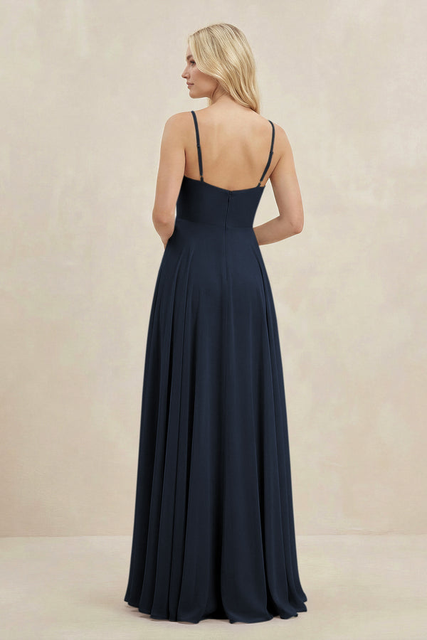 A-Line Spaghetti Strap Chiffon Bridesmaid Dress in Dark Navy - KissProm BRIDESMAID DRESSES