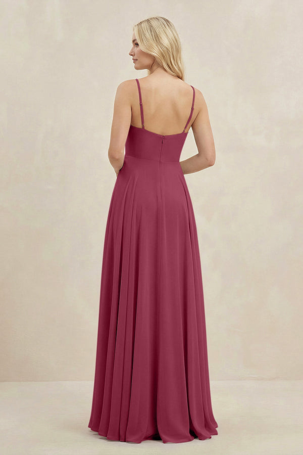A-Line Spaghetti Strap Chiffon Bridesmaid Dress in Desert Rose - KissProm BRIDESMAID DRESSES