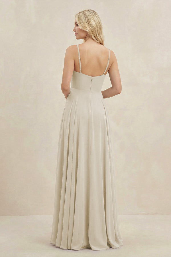 A-Line Spaghetti Strap Chiffon Bridesmaid Dress in Dove Gray - KissProm BRIDESMAID DRESSES