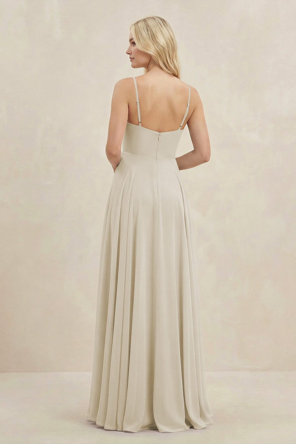 A-Line Spaghetti Strap Chiffon Bridesmaid Dress in Dove Gray - KissProm BRIDESMAID DRESSES