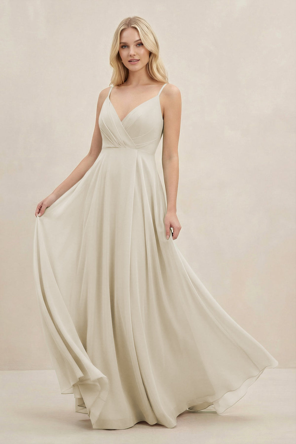 A-Line Spaghetti Strap Chiffon Bridesmaid Dress in Dove Gray - KissProm BRIDESMAID DRESSES