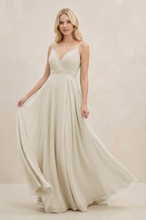 A-Line Spaghetti Strap Chiffon Bridesmaid Dress in Dove Gray - KissProm BRIDESMAID DRESSES