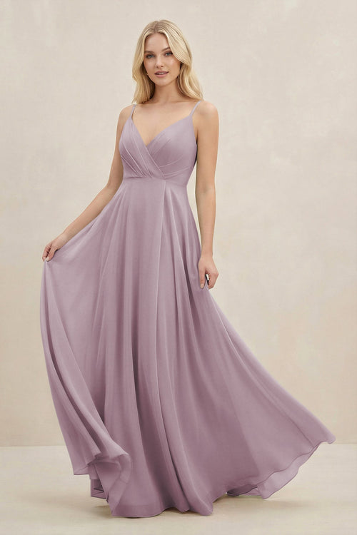 A-Line Spaghetti Strap Chiffon Bridesmaid Dress in Dusk - KissProm BRIDESMAID DRESSES