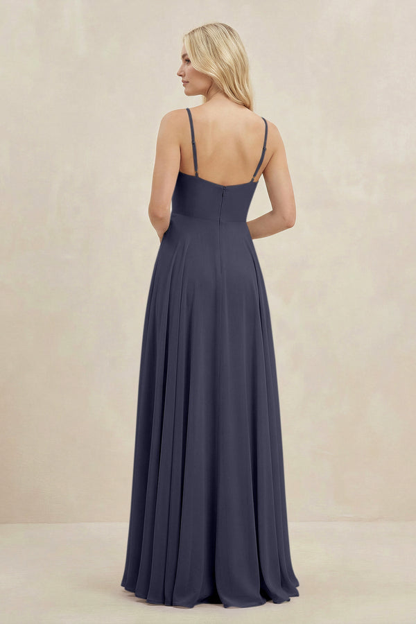 A-Line Spaghetti Strap Chiffon Bridesmaid Dress in Dusk Blue - KissProm BRIDESMAID DRESSES