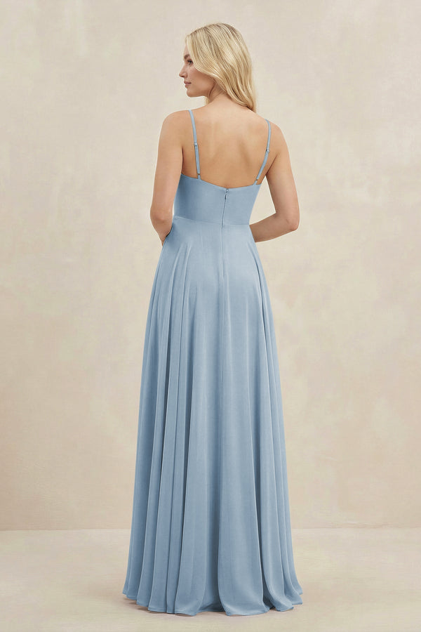 A-Line Spaghetti Strap Chiffon Bridesmaid Dress in Dusty Blue - KissProm BRIDESMAID DRESSES
