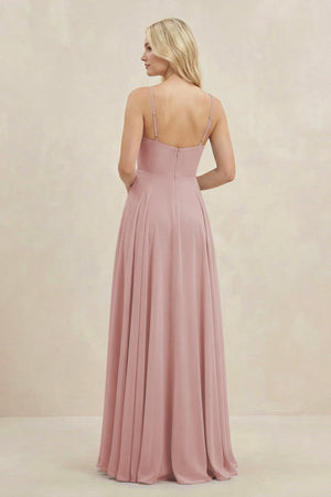 A-Line Spaghetti Strap Chiffon Bridesmaid Dress in Dusty Rose - KissProm BRIDESMAID DRESSES
