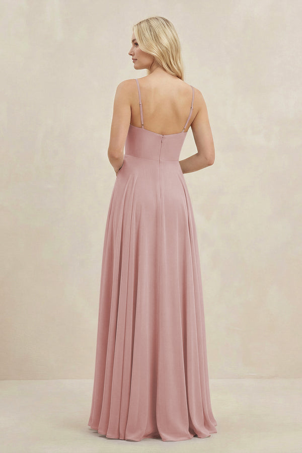 A-Line Spaghetti Strap Chiffon Bridesmaid Dress in Dusty Rose - KissProm BRIDESMAID DRESSES