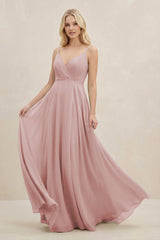 A-Line Spaghetti Strap Chiffon Bridesmaid Dress in Dusty Rose - KissProm BRIDESMAID DRESSES