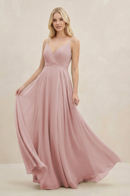 A-Line Spaghetti Strap Chiffon Bridesmaid Dress in Dusty Rose - KissProm BRIDESMAID DRESSES