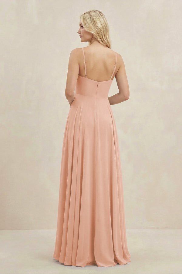 A-Line Spaghetti Strap Chiffon Bridesmaid Dress in English Rose - KissProm BRIDESMAID DRESSES