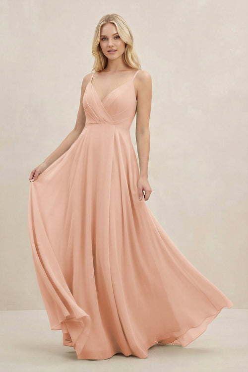 A-Line Spaghetti Strap Chiffon Bridesmaid Dress in English Rose - KissProm BRIDESMAID DRESSES