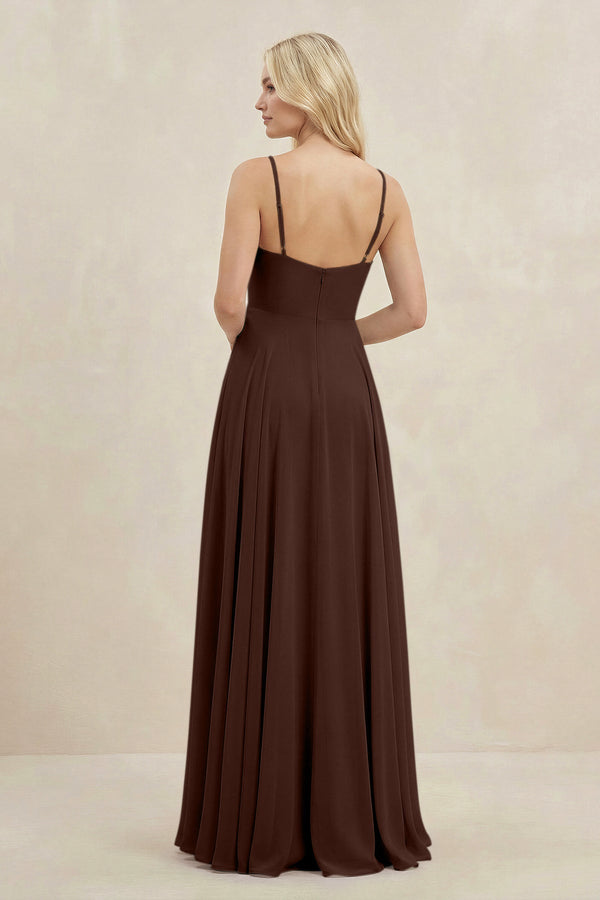 A-Line Spaghetti Strap Chiffon Bridesmaid Dress in Espresso - KissProm BRIDESMAID DRESSES