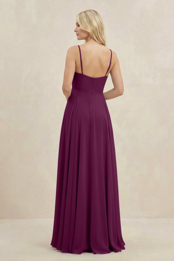 A-Line Spaghetti Strap Chiffon Bridesmaid Dress in Fig - KissProm BRIDESMAID DRESSES