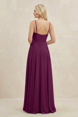 A-Line Spaghetti Strap Chiffon Bridesmaid Dress in Fig - KissProm BRIDESMAID DRESSES