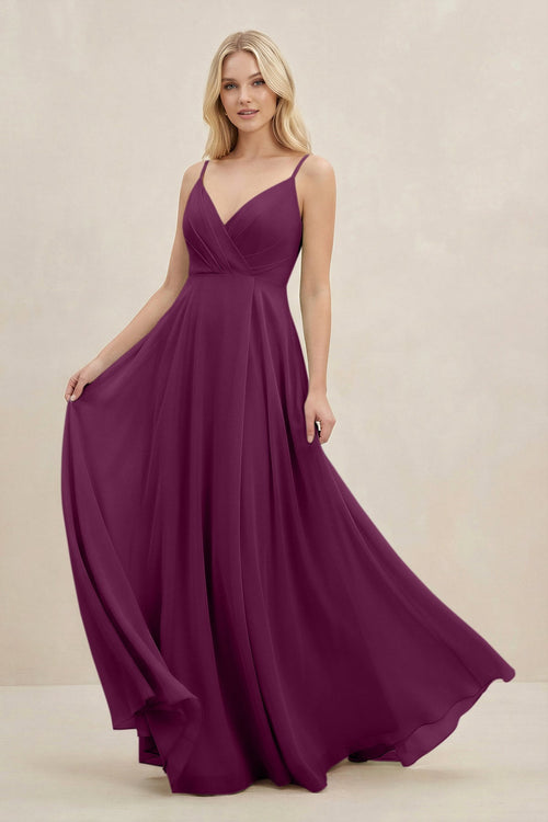 A-Line Spaghetti Strap Chiffon Bridesmaid Dress in Fig - KissProm BRIDESMAID DRESSES