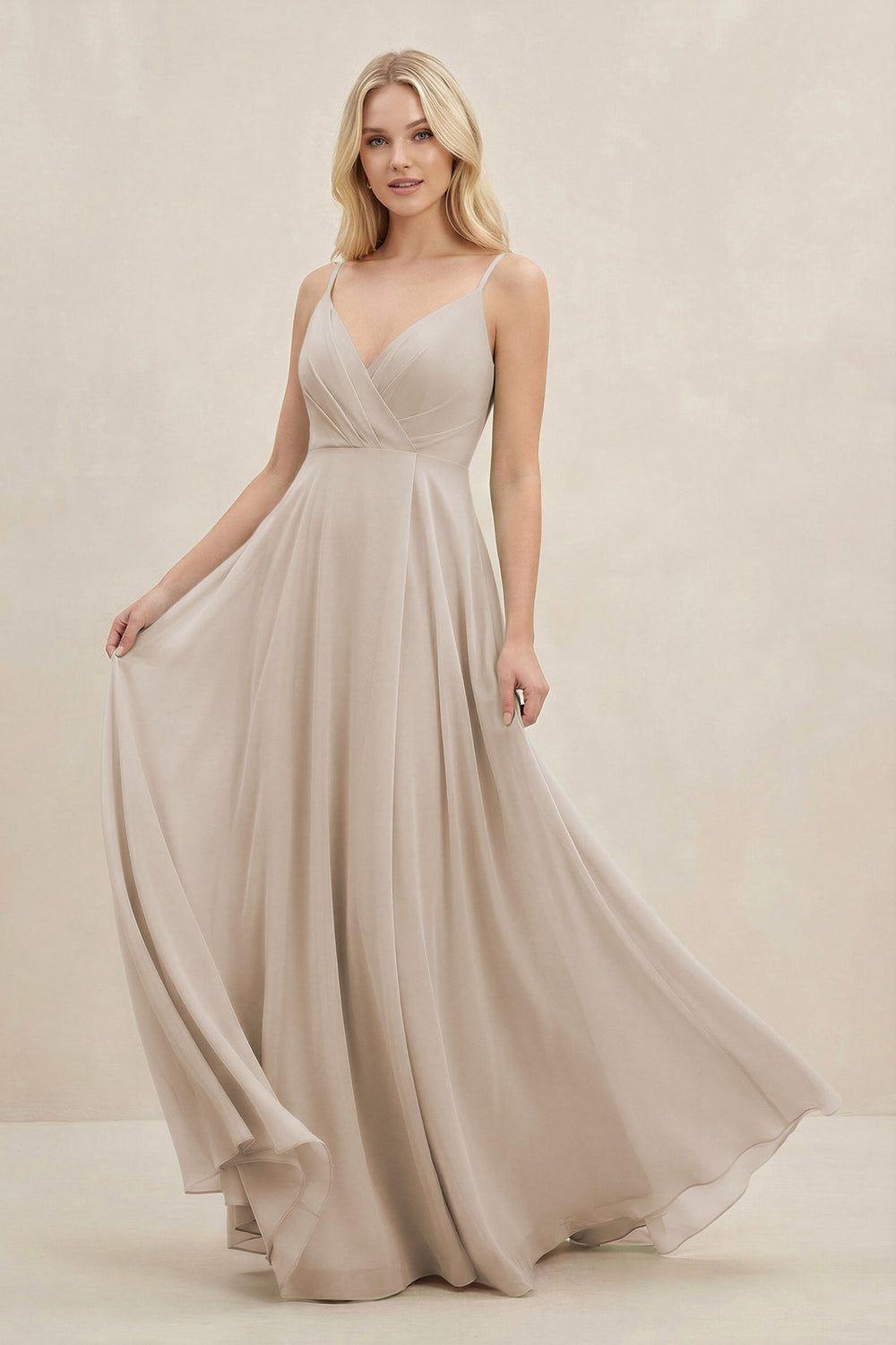 A-Line Spaghetti Strap Chiffon Bridesmaid Dress in Frost - KissProm BRIDESMAID DRESSES