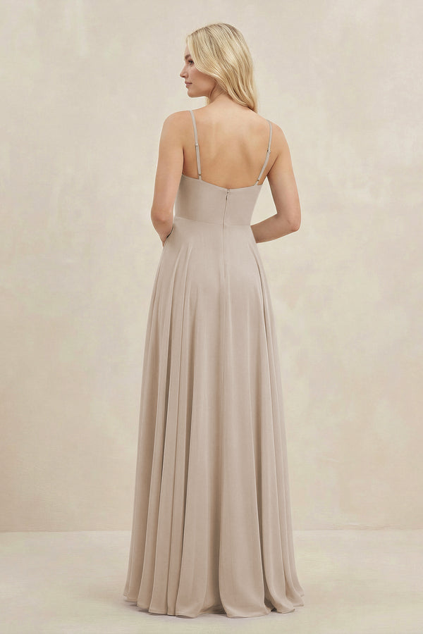 A-Line Spaghetti Strap Chiffon Bridesmaid Dress in Frost - KissProm BRIDESMAID DRESSES
