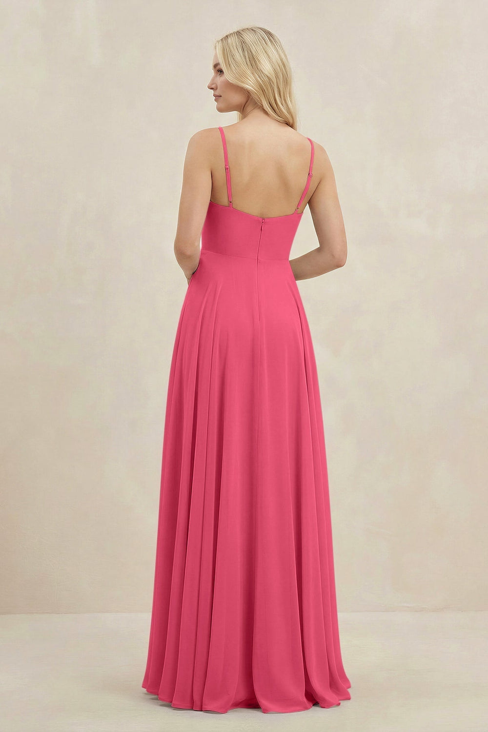 A-Line Spaghetti Strap Chiffon Bridesmaid Dress in Fuchsia - KissProm BRIDESMAID DRESSES