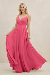 A-Line Spaghetti Strap Chiffon Bridesmaid Dress in Fuchsia - KissProm BRIDESMAID DRESSES