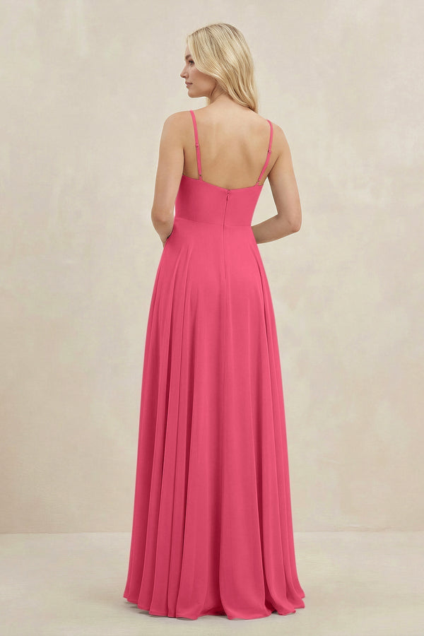 A-Line Spaghetti Strap Chiffon Bridesmaid Dress in Fuchsia - KissProm BRIDESMAID DRESSES