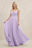 A-Line Spaghetti Strap Chiffon Bridesmaid Dress in Lavender - KissProm BRIDESMAID DRESSES