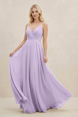 A-Line Spaghetti Strap Chiffon Bridesmaid Dress in Lavender - KissProm BRIDESMAID DRESSES