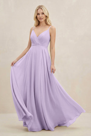 A-Line Spaghetti Strap Chiffon Bridesmaid Dress in Lavender - KissProm BRIDESMAID DRESSES