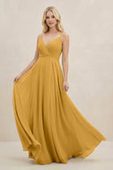 A-Line Spaghetti Strap Chiffon Bridesmaid Dress in Marigold - KissProm BRIDESMAID DRESSES