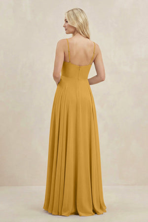 A-Line Spaghetti Strap Chiffon Bridesmaid Dress in Marigold - KissProm BRIDESMAID DRESSES