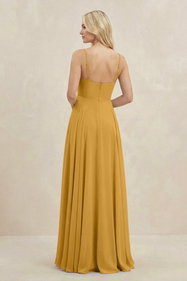 A-Line Spaghetti Strap Chiffon Bridesmaid Dress in Marigold - KissProm BRIDESMAID DRESSES