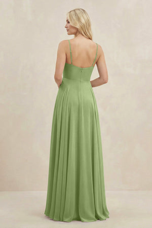 A-Line Spaghetti Strap Chiffon Bridesmaid Dress in Matcha - KissProm BRIDESMAID DRESSES