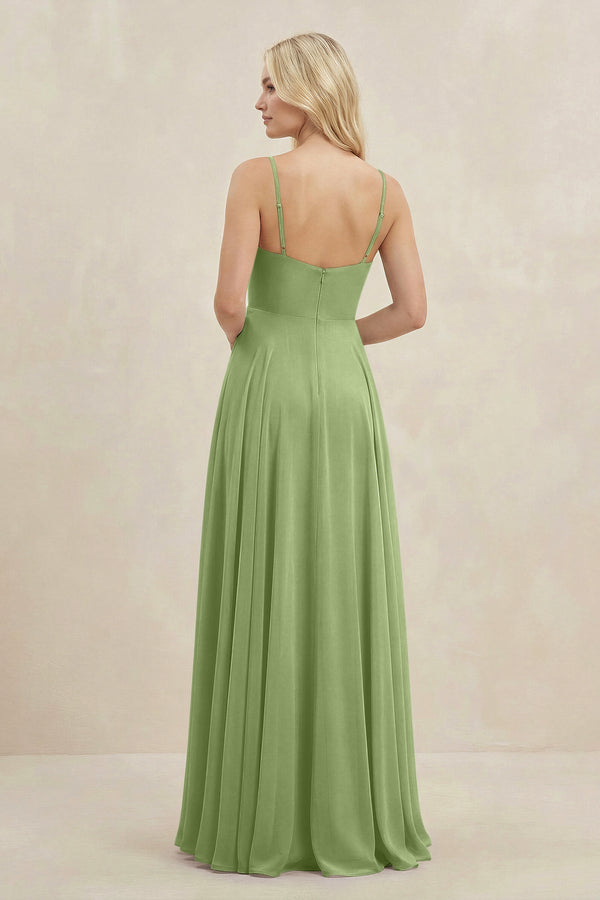 A-Line Spaghetti Strap Chiffon Bridesmaid Dress in Matcha - KissProm BRIDESMAID DRESSES