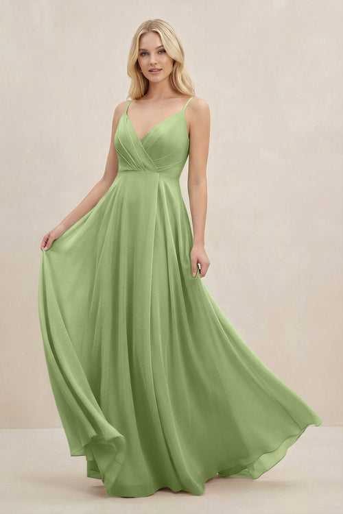 A-Line Spaghetti Strap Chiffon Bridesmaid Dress in Matcha - KissProm BRIDESMAID DRESSES