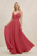 A-Line Spaghetti Strap Chiffon Bridesmaid Dress in Merlot - KissProm BRIDESMAID DRESSES