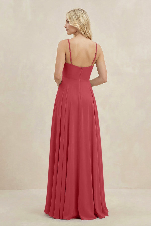 A-Line Spaghetti Strap Chiffon Bridesmaid Dress in Merlot - KissProm BRIDESMAID DRESSES