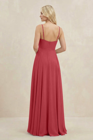A-Line Spaghetti Strap Chiffon Bridesmaid Dress in Merlot - KissProm BRIDESMAID DRESSES