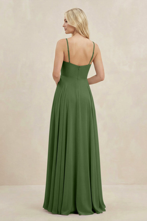 A-Line Spaghetti Strap Chiffon Bridesmaid Dress in Moss - KissProm BRIDESMAID DRESSES