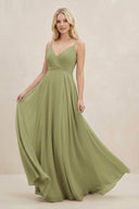 A-Line Spaghetti Strap Chiffon Bridesmaid Dress in Moss Green - KissProm BRIDESMAID DRESSES