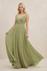 A-Line Spaghetti Strap Chiffon Bridesmaid Dress in Moss Green - KissProm BRIDESMAID DRESSES