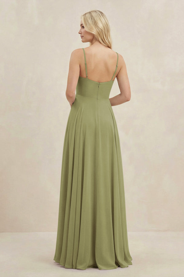 A-Line Spaghetti Strap Chiffon Bridesmaid Dress in Moss Green - KissProm BRIDESMAID DRESSES