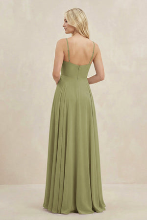 A-Line Spaghetti Strap Chiffon Bridesmaid Dress in Moss Green - KissProm BRIDESMAID DRESSES