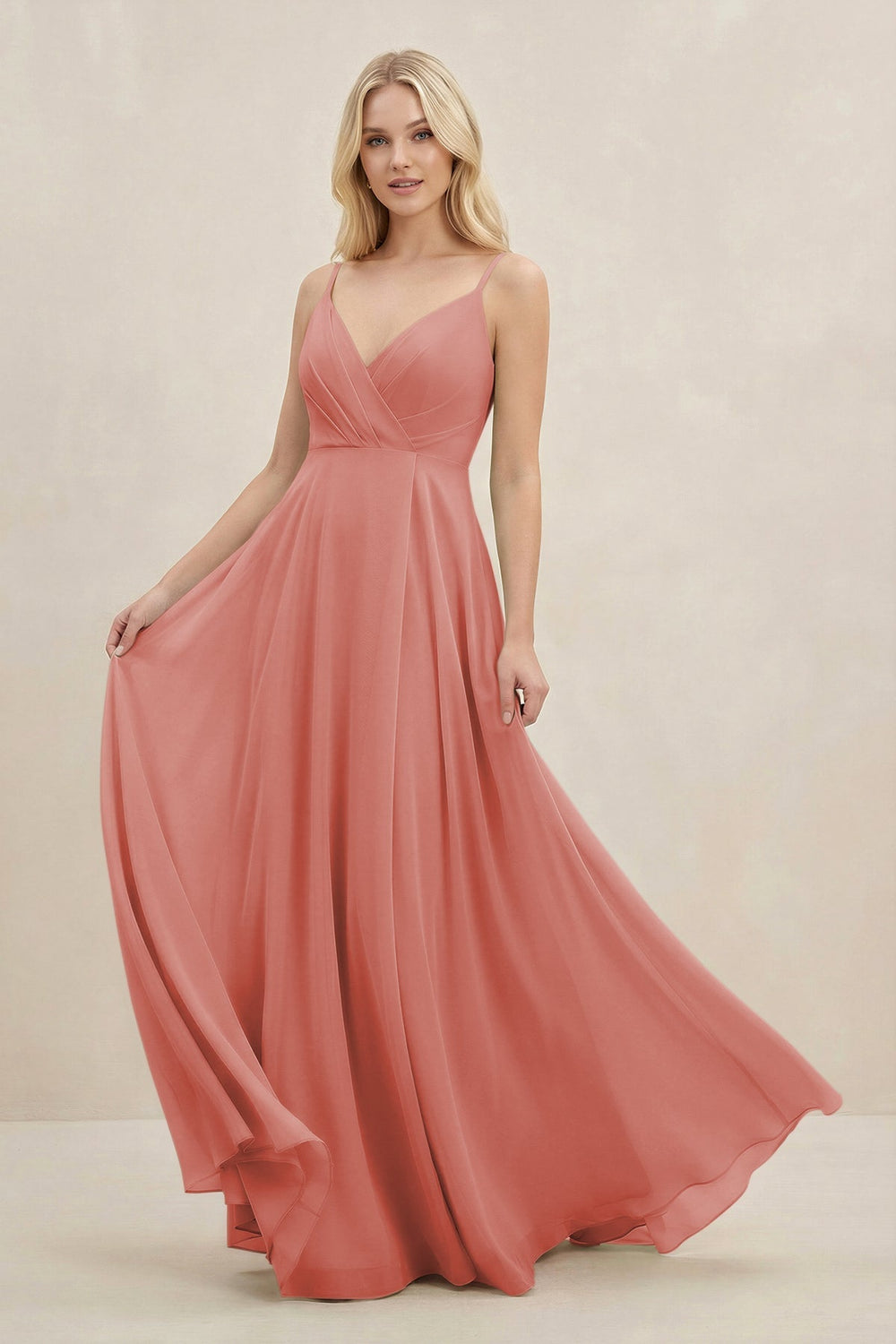 A-Line Spaghetti Strap Chiffon Bridesmaid Dress in Mulberry - KissProm BRIDESMAID DRESSES