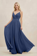 A-Line Spaghetti Strap Chiffon Bridesmaid Dress in Navy - KissProm BRIDESMAID DRESSES