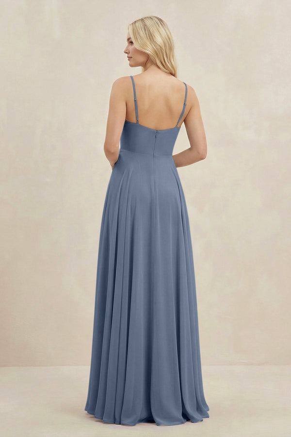 A-Line Spaghetti Strap Chiffon Bridesmaid Dress in Neptune - KissProm BRIDESMAID DRESSES