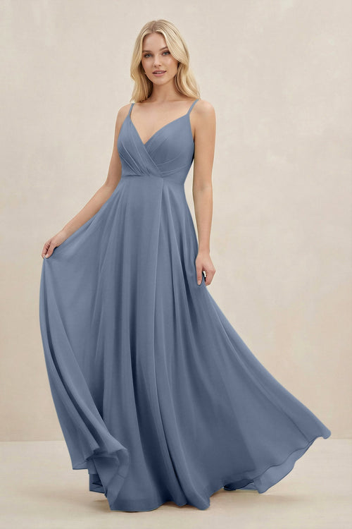 A-Line Spaghetti Strap Chiffon Bridesmaid Dress in Neptune - KissProm BRIDESMAID DRESSES