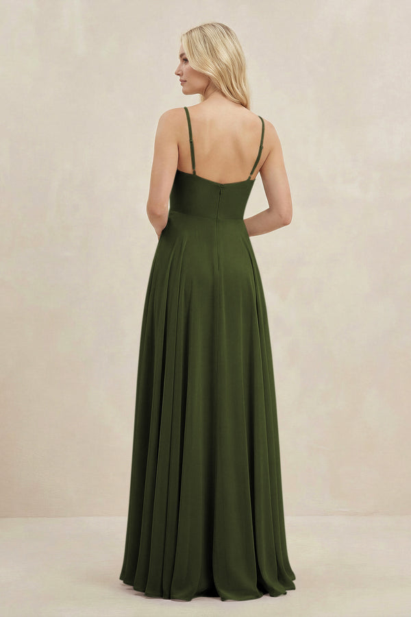 A-Line Spaghetti Strap Chiffon Bridesmaid Dress in Olive - KissProm BRIDESMAID DRESSES